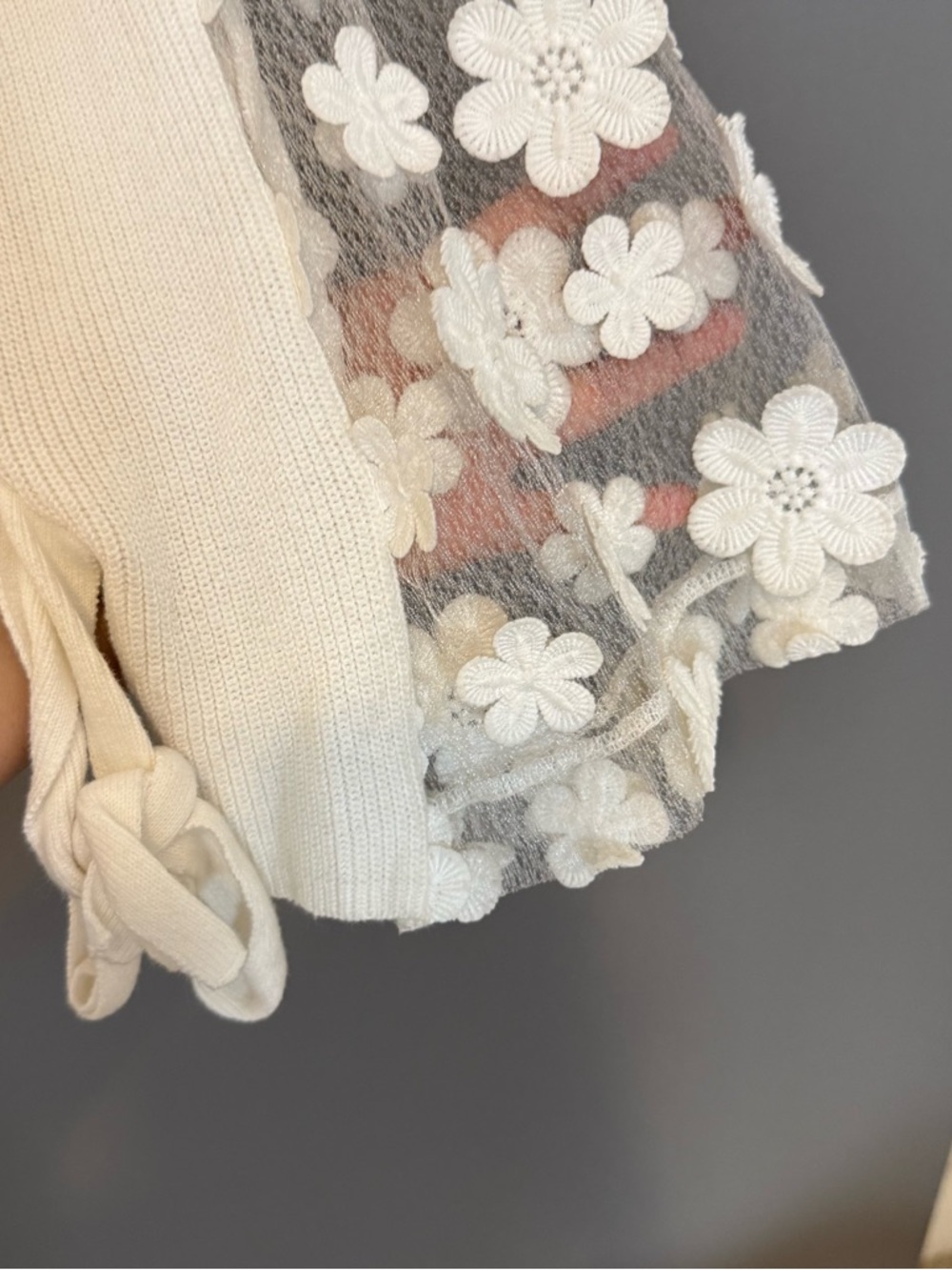 French Connection Caballo Lace Sleeve Sweater Ivory Small Boho Romantic - Picture 4 of 9